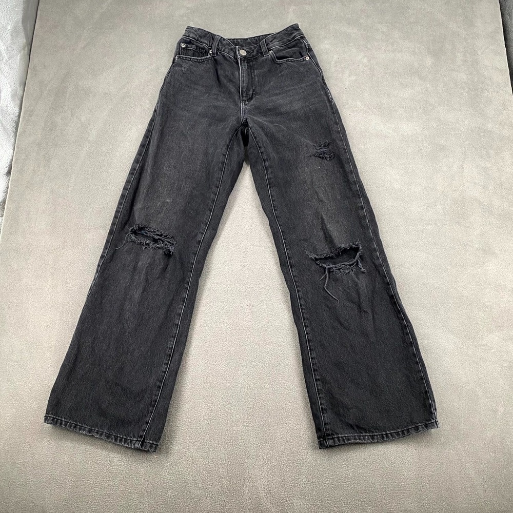 Garage Jeans Womens 1 Black Dark Wash Denim Cotton Distressed Mid Rise Wide Leg
